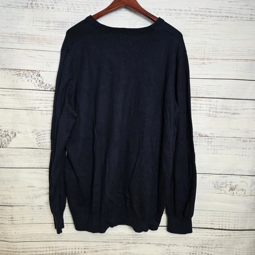 LL Bean Mens Wicked Soft‎ Sweater V Neck Cotton Cashmere Blend XXL Navy Blue